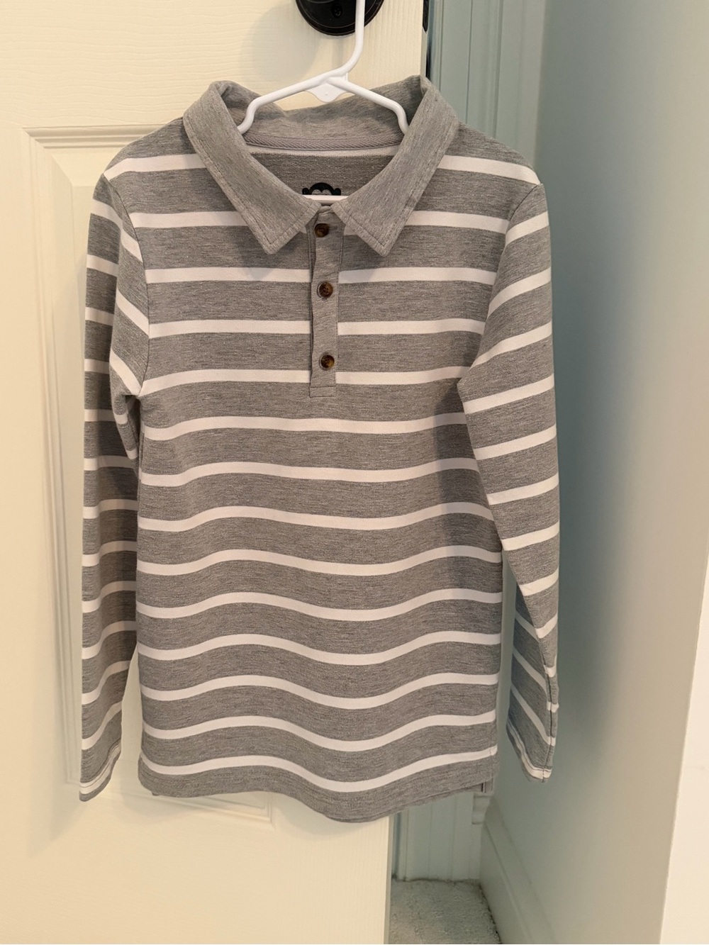 Appaman Boy's Parker Polo Gray and White Striped - Size 8
